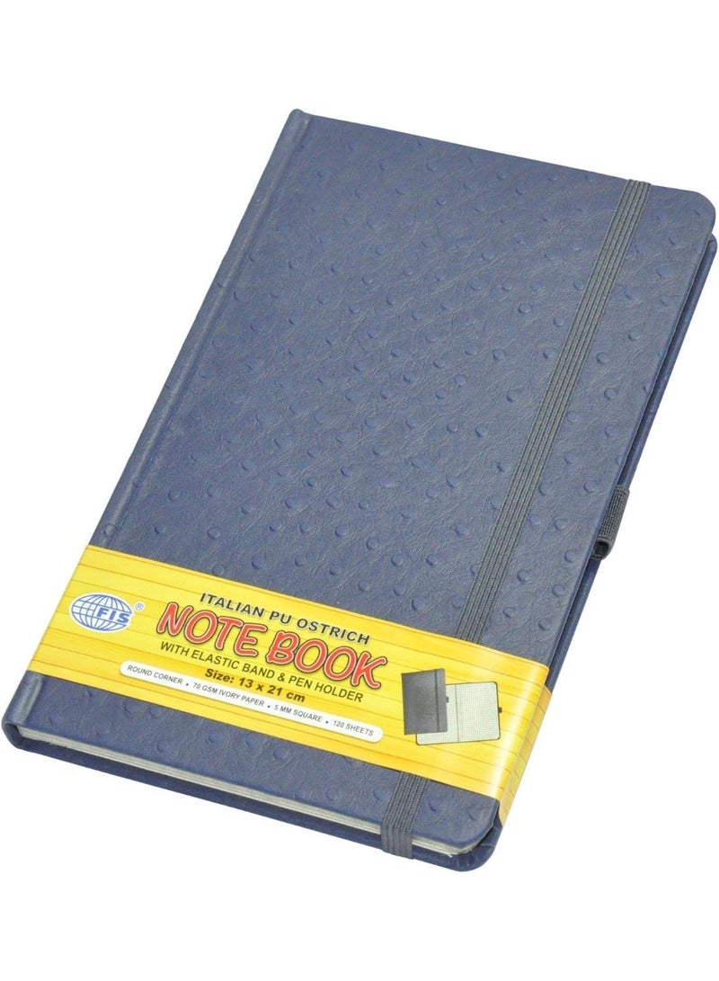 FIS Executive Ostrich Italian PU Cover Notebook, Ivory Paper, 5 mm Square With Elastic Band, Blue Color, 120 Sheets, Pen Holder and Gift Box, 13 x 21 cm Size - FSNBEX5MM1321BL - Image 1